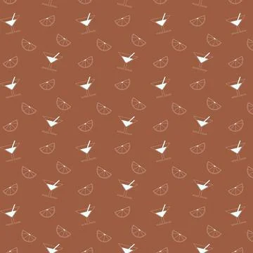 A seamless pattern with martini and lime on brown background Stock Illustration