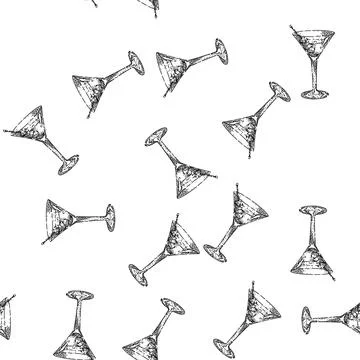 Seamless pattern martini cocktail sketch hand drawn イラスト素材