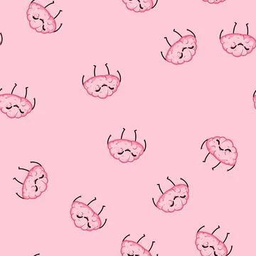 Seamless pattern mascot brain character cartoon vector Illustration