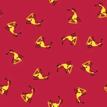 Seamless pattern mascot pizza slice character cartoon vector イラスト素材