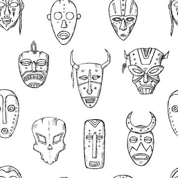 Seamless pattern of masks. Vector background. Hand-drawn. Stock Illustration