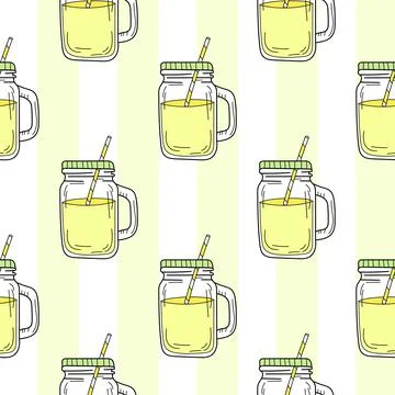 Seamless pattern with mason jar. Yellow summer lemonade イラスト素材