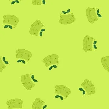 Seamless pattern matcha pudding dessert with mint leaves イラスト素材