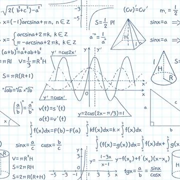 Seamless pattern math formulas. Exact school equations and functions, education Stock Illustration