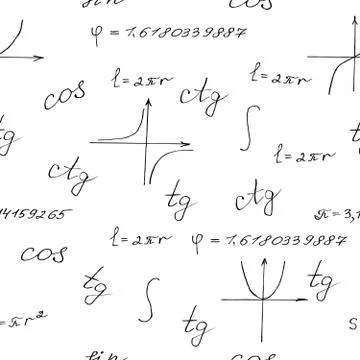 Seamless pattern with a mathematical formula, a graph, labeled vector sink il Stock Illustration