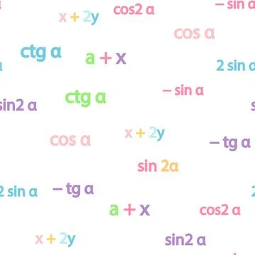Seamless pattern with mathematical formulas and numbers. Algebra and geometry Stock Illustration