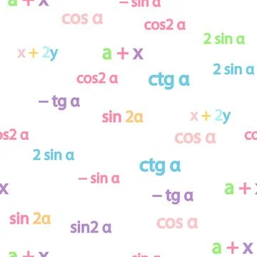 Seamless pattern with mathematical formulas and numbers. Algebra and geometry Stock Illustration