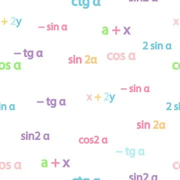 Seamless pattern with mathematical formulas and numbers. Algebra and geomet.. Illustrazione stock