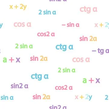 Seamless pattern with mathematical formulas and numbers. Algebra and geomet.. Stock Illustration