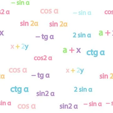Seamless pattern with mathematical formulas and numbers. Algebra and geomet.. Stock Illustration