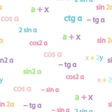 Seamless pattern with mathematical formulas and numbers. Algebra and geomet.. イラスト素材
