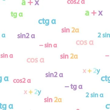 Seamless pattern with mathematical formulas and numbers. Algebra and geomet.. 스톡 일러스트