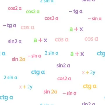 Seamless pattern with mathematical formulas and numbers. Algebra and geomet.. Stock Illustration