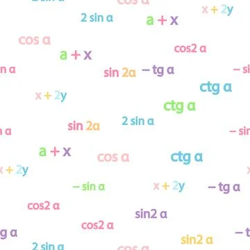 Seamless pattern with mathematical formulas and numbers. Algebra and geometry Stock Illustration