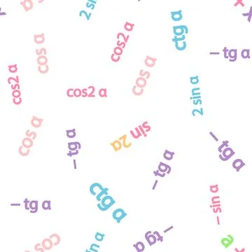 Seamless pattern with mathematical formulas and numbers. Algebra and geomet.. 스톡 일러스트