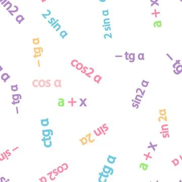 Seamless pattern with mathematical formulas and numbers. Algebra and geometry Stock Illustration