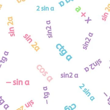 Seamless pattern with mathematical formulas and numbers. Algebra and geomet.. 库存插图