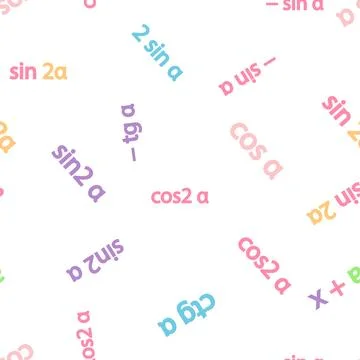 Seamless pattern with mathematical formulas and numbers. Algebra and geomet.. Stock Illustration