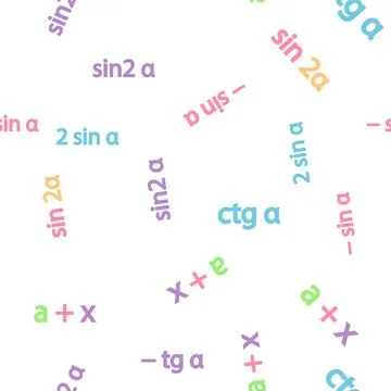 Seamless pattern with mathematical formulas and numbers. Algebra and geomet.. Illustrazione stock