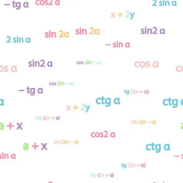 Seamless pattern with mathematical formulas and numbers. Algebra and geometry Stock Illustration