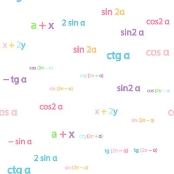 Seamless pattern with mathematical formulas and numbers. Algebra and geometry Stock Illustration
