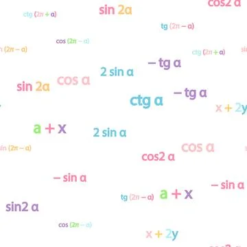 Seamless pattern with mathematical formulas and numbers. Algebra and geometry Stock Illustration
