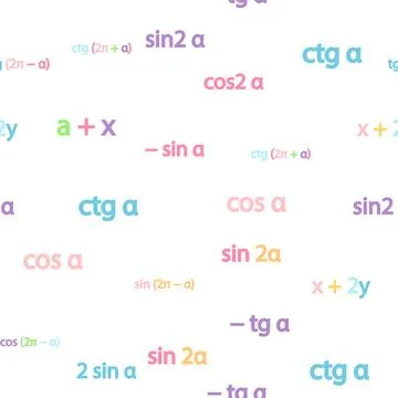 Seamless pattern with mathematical formulas and numbers. Algebra and geometry Stock Illustration