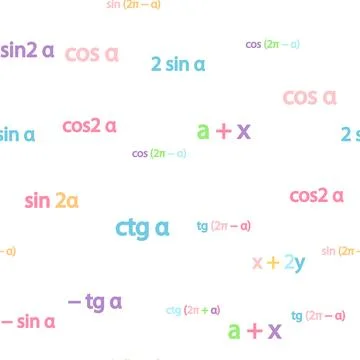 Seamless pattern with mathematical formulas and numbers. Algebra and geometry Illustrazione stock