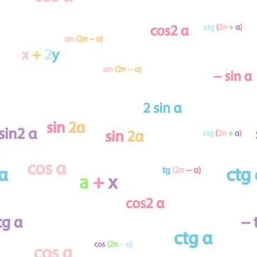 Seamless pattern with mathematical formulas and numbers. Algebra and geometry Stock Illustration