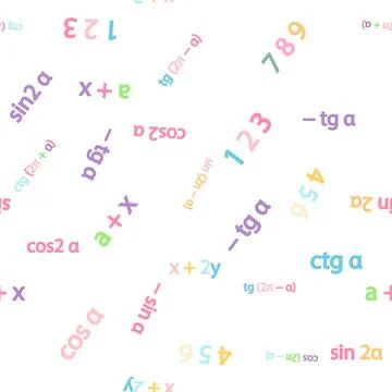 Seamless pattern with mathematical formulas and numbers. Algebra and geometry Stock Illustration