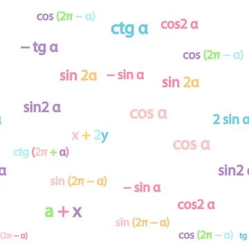 Seamless pattern with mathematical formulas and numbers. Algebra and geometry Stock Illustration
