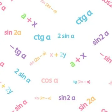 Seamless pattern with mathematical formulas and numbers. Algebra and geometry Stock Illustration
