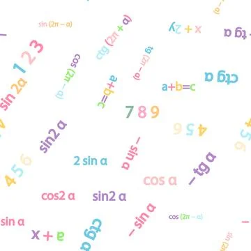 Seamless pattern with mathematical formulas and numbers. Algebra and geometry Illustrazione stock