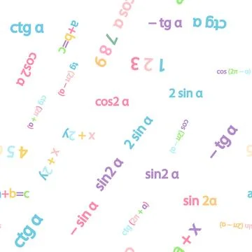 Seamless pattern with mathematical formulas and numbers. Algebra and geometry Stock Illustration