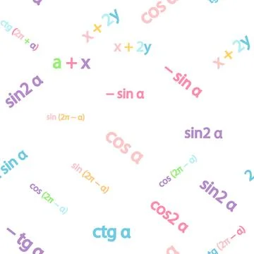 Seamless pattern with mathematical formulas and numbers. Algebra and geomet.. Illustrazione stock