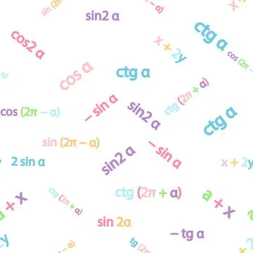 Seamless pattern with mathematical formulas and numbers. Algebra and geometry Stock Illustration