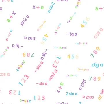 Seamless pattern with mathematical formulas and numbers. Algebra and geometry Illustrazione stock