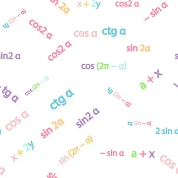 Seamless pattern with mathematical formulas and numbers. Algebra and geometry Stock Illustration