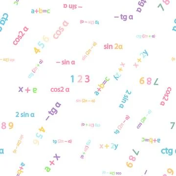 Seamless pattern with mathematical formulas and numbers. Algebra and geometry Illustrazione stock