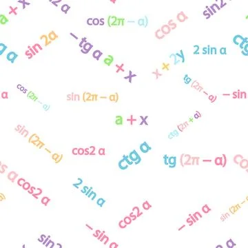 Seamless pattern with mathematical formulas and numbers. Algebra and geomet.. Stock Illustration