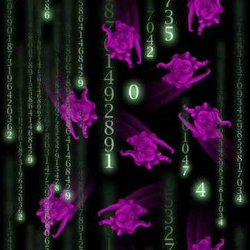 Seamless pattern matrix glowing numbers green and pink people on top Stock Illustration
