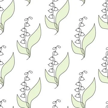 Seamless Pattern May Flower Lily of the Valley on White Background. One Con.. Stock Illustration