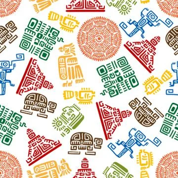 Seamless pattern of mayan and aztec ornament Stock Illustration