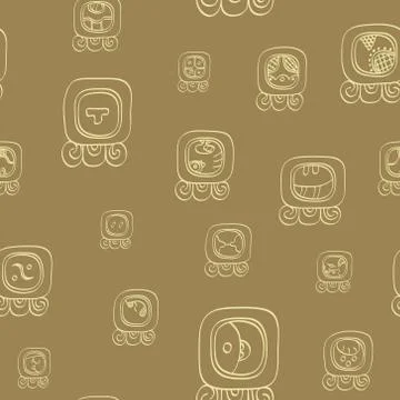 Seamless pattern with mayan glyphs 스톡 일러스트