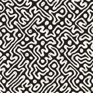 Seamless pattern with maze lines. Monochrome abstract background. Vector hand 库存插图