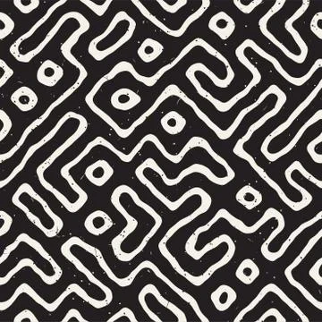 Seamless pattern with maze lines. Monochrome abstract background. Vector hand 库存插图