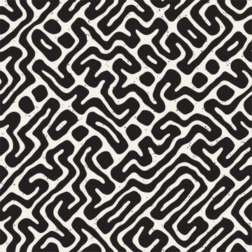 Seamless pattern with maze lines. Monochrome abstract background. Vector hand イラスト素材