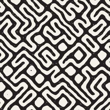 Seamless pattern with maze lines. Monochrome abstract background. Vector hand Illustrazione stock