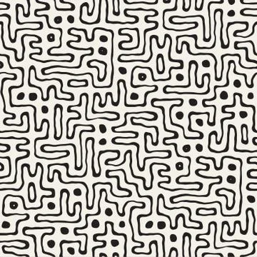 Seamless pattern with maze lines. Monochrome abstract background. Vector hand Illustrazione stock