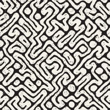 Seamless pattern with maze lines. Monochrome abstract background. Vector hand イラスト素材